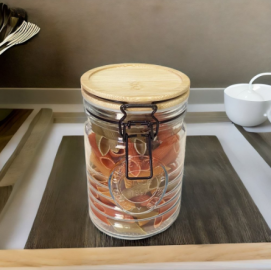 FRASCO VIDRIO TAPA MADERA 700ML IC06024