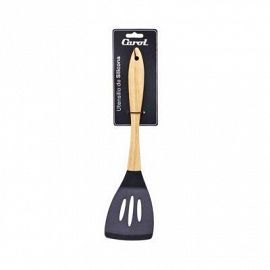 ESPATULA CALADA SILICONA CON MANGO MADERA